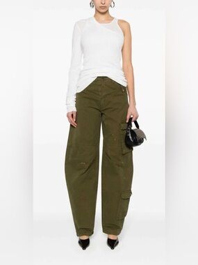 Women’s Olive Cargo Wide-Leg Jeans